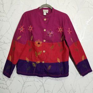 Coldwater Creek Linen Floral Embroidered Jacket